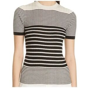 NWT ATM Anthony Thomas Melillo Stripe Silk Cashmere Sweater LARGE Ivory Black SS